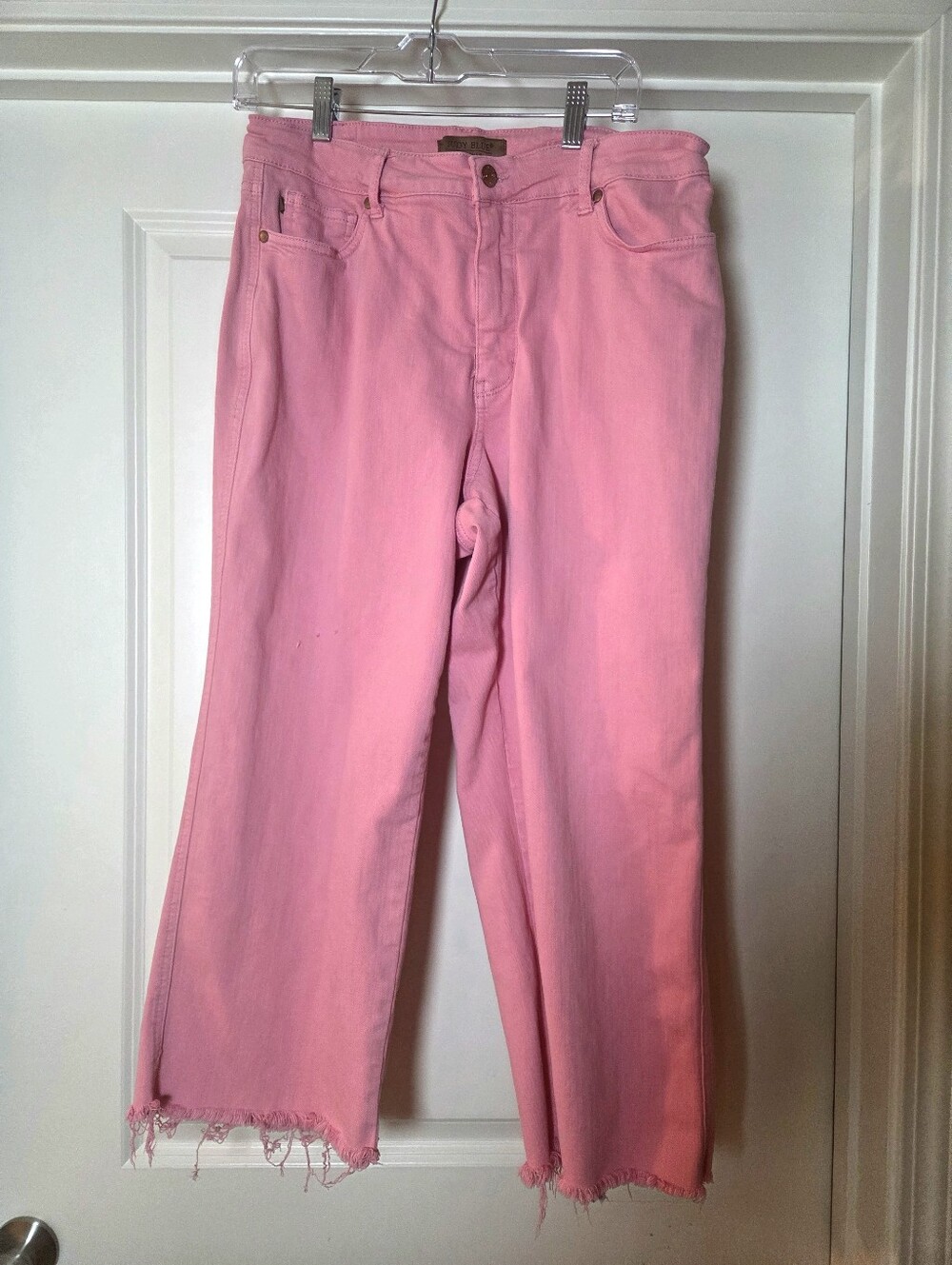 Judy Blue Soft Garment Dyed Pink Wide-Leg Jeans with Frayed Hem 14W